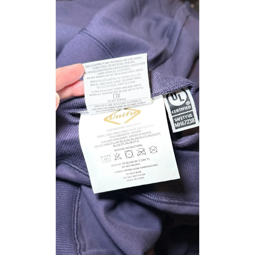 Unifu FR Flame Resistant Crewneck Sweatshirt Purple Mens 2XL NFPA 2112 CAT2
